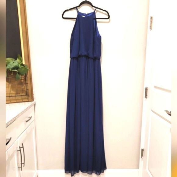 Donna Morgan Midnight Blue Halter Wedding Dress - Picture 2 of 14